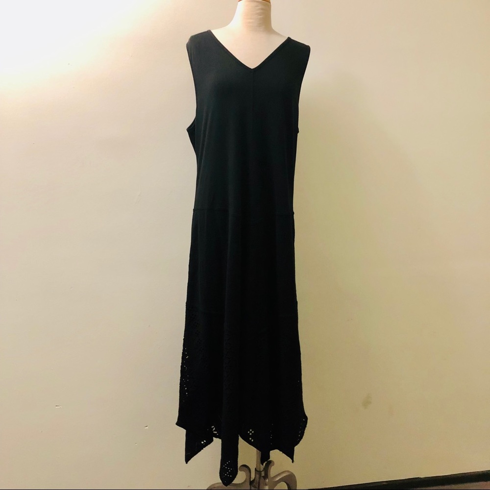 XCVI Black Asymmetrical Lace Hem Black Dress